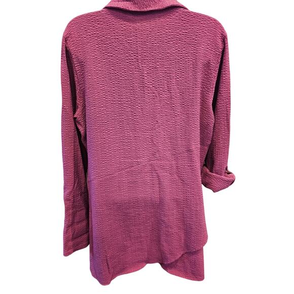 Soft surroundings M purple guaze seersucker button up tunic roll tab sleeve EUC - Picture 2 of 7